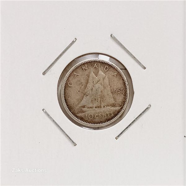 Silver (.800) - Canada - 1955 - 10 Cents - Elizabeth II 2nd Portrait