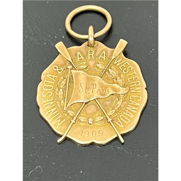 10K Gold 1909 Rowing Medal (Winnipeg History) Western Canada / Minnesota A.R.A