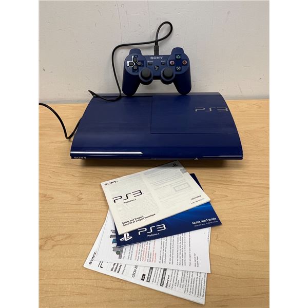 Blue Sony PlayStation 3 PS3 & Controller - no adaptor or cables - not tested - see photos