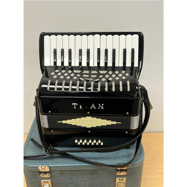 Vintage Titano (Italy) Accordion with Case - Smaller - about 13" across keyboard - see photos