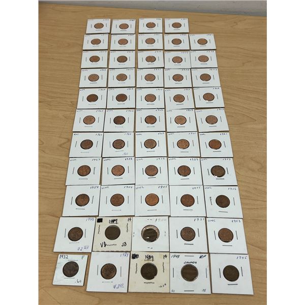Lot of 54 Canada One Cent Coins Penny Pennies - see all photos