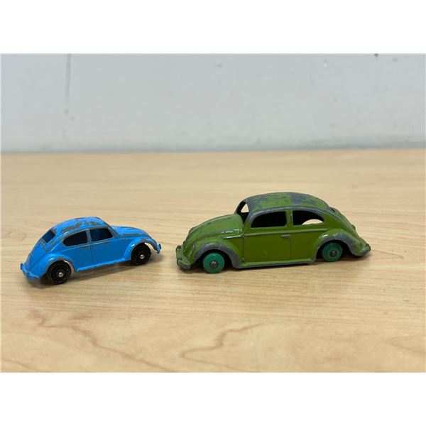 2 Vintage Metal Diecast Volkswagen Beetles / Bugs - Larger one approx: 3.5" see all photos