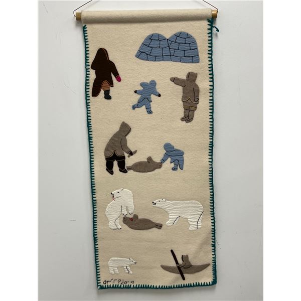 Artist Signed Vintage Inuit Felt Wall Hanging - Approx: 40x19"