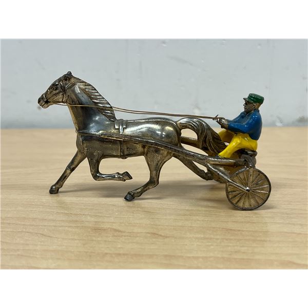 Occupied Japan Metal Sulky with Painted Jockey Figure  5"