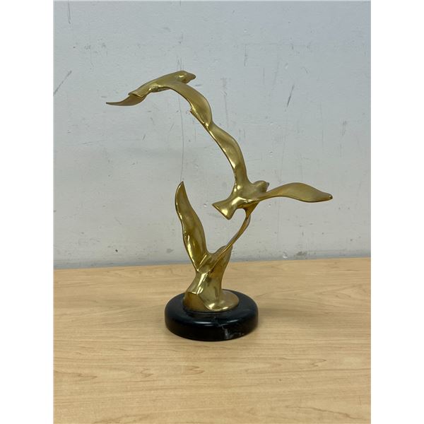 Brass Birds in Flight on Marble Base Décor - Approx: 10.5"T 12"W