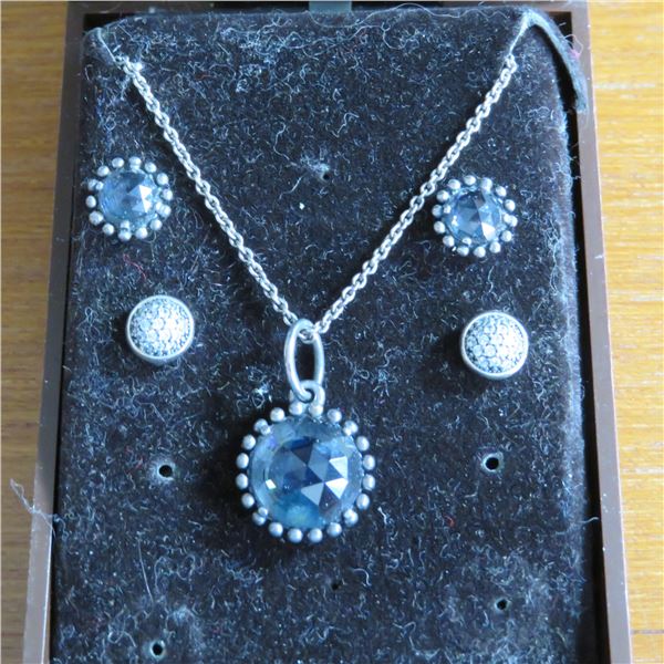 PANDORA pendant on chain with matching earrings and another pair of earrings. Marked 925 ALE