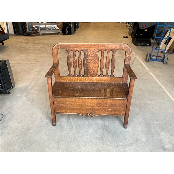 Antique Oak Bench with Storage - Approx: 40x17.5" & 39"T