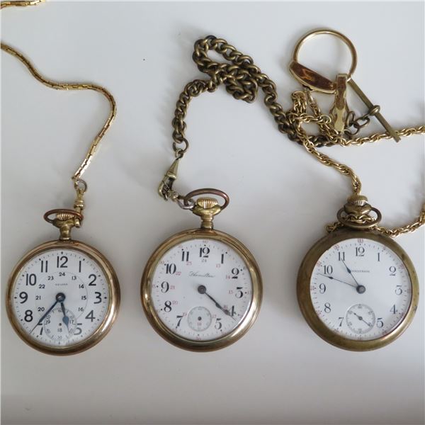 Lot of 3 vintage Men's Gold Filled pocket watches - see photos and description