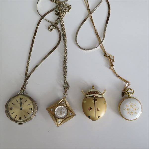 Lot of 4 vintage Women's pocket watches.  All are wind up and are tested, working.