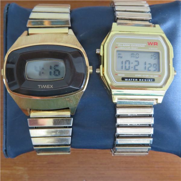 Mens vintage digital watches with metal slip on bands - see photos and description