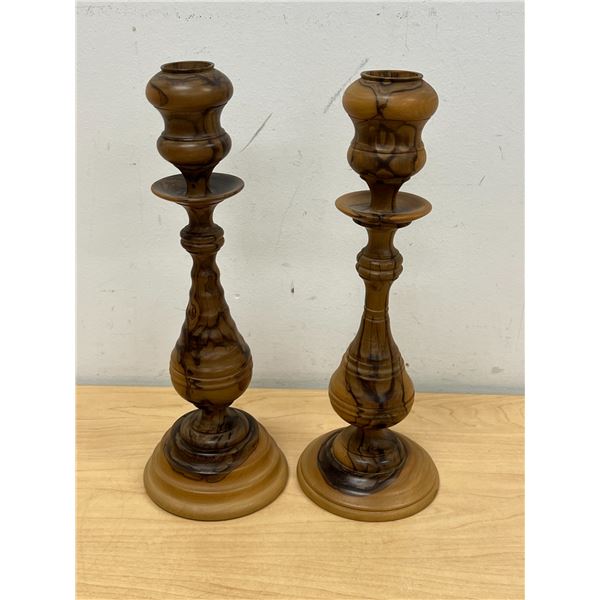 Nice Turned Wood Candle Stick Holders - different styles - taller 11.25"