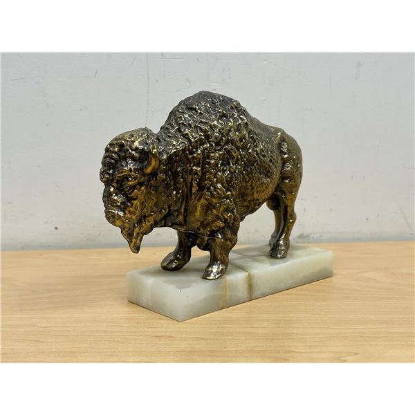 Bison Figure On Marble Base - Approx: 8"W 6.5"T