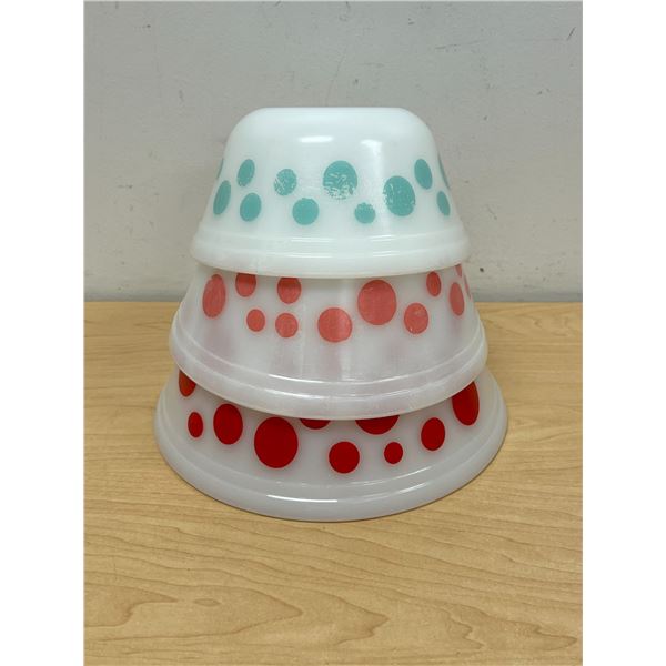 3 Federal Glass Co. Polka Dot Mixing bowls - used condition - see all photos.
