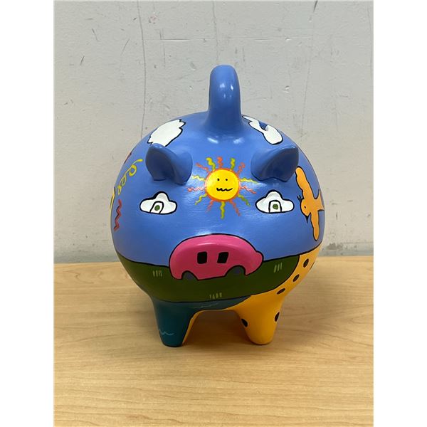 Hand Painted Mexican Ceramic Coin Bank 8"T 6"W