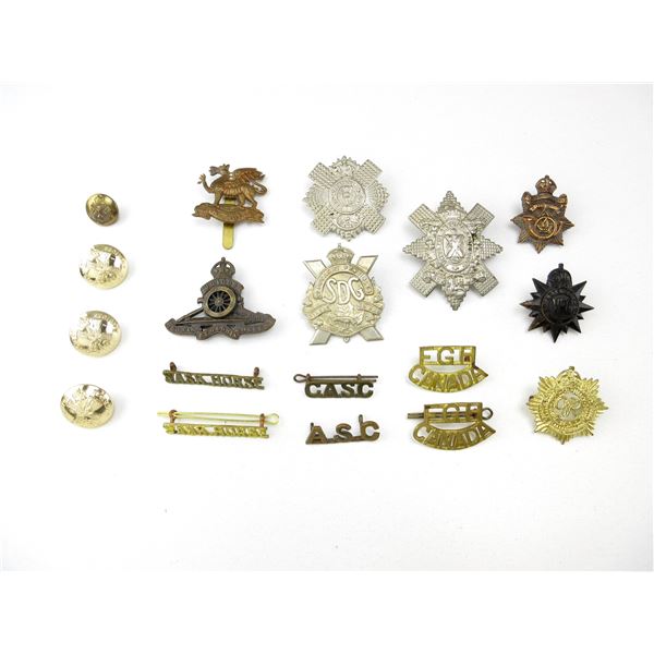 ASSORTED WWI / WWII CANADIAN MILITARY ETC., BADGES, BUTTONS, ETC. LOT