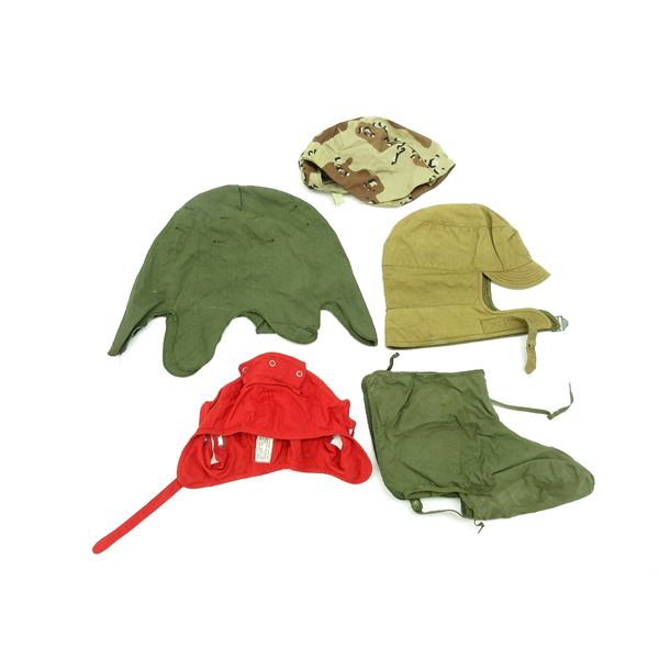ASSORTED MILITARY HAT, HELMET COVER, ETC. LOT