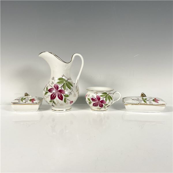 4pc White Floral Gilded Art Pitcher, Mug, & Jewelry Boxes