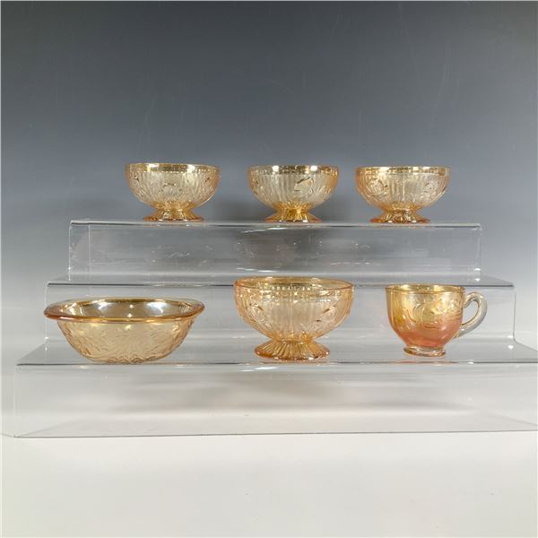 6pc Orange Glass Dessert Bowls, Teacup, and Serving Bowl