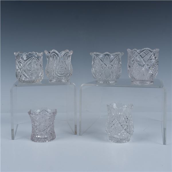 6pc Pattern Glass Toothpick Holders, Tulip Shaped