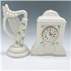 Image 1 : 2pc Belleek Harp and Clock Figurines