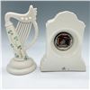 Image 2 : 2pc Belleek Harp and Clock Figurines