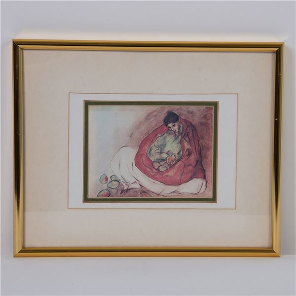 After R.C. Gorman, Offset on Paper, Navajo Woman with Pears