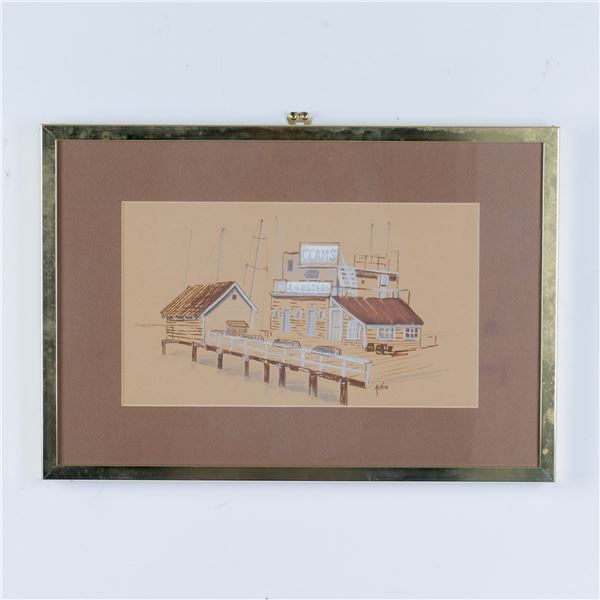 Dennis Alton, Mixed Media on Paper, Harbor Scene, Signed
