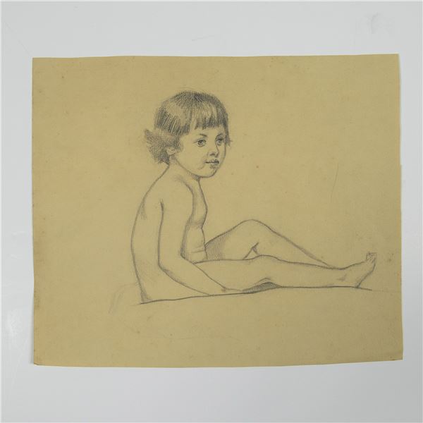 Original Graphite Drawing on Paper, Nude of a Sitting Girl