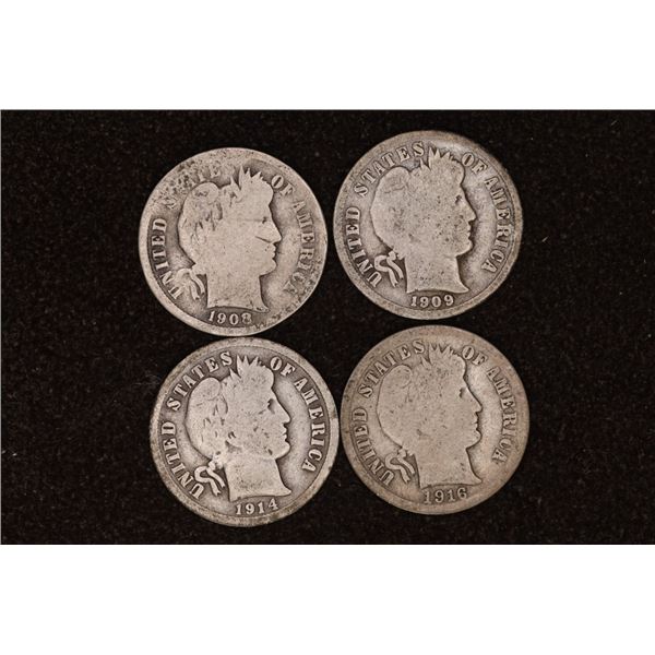 1908, 09-O, 14-D & 1916-S SILVER BARBER DIMES