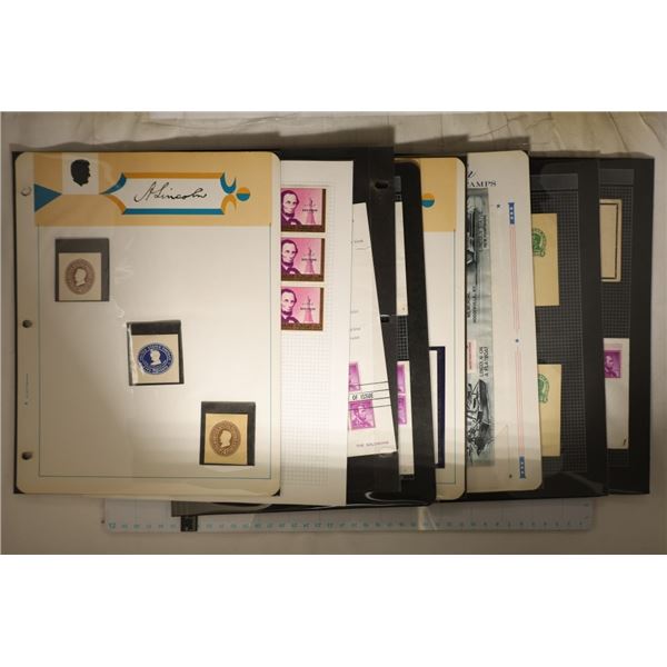 8 SHEETS OF ABRAHAM LINCOLN STAMPS AND POSTCARDS: