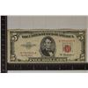 Image 1 : 1953-A US $5 RED SEAL NOTE WITH SMALL PINK INK