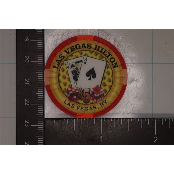 $5 HILTON CASINO CHIP LAS VEGAS, NEVADA