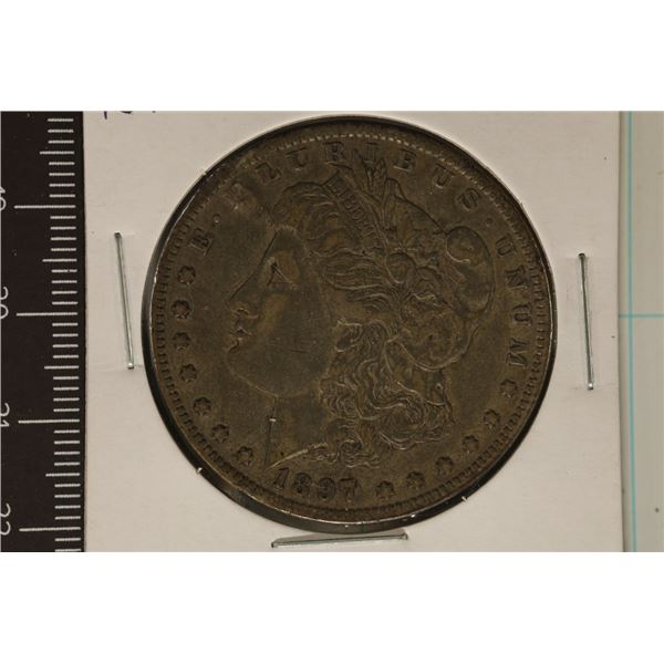 1897-O MORGAN SILVER DOLLAR WITH DENT CHOP MARK