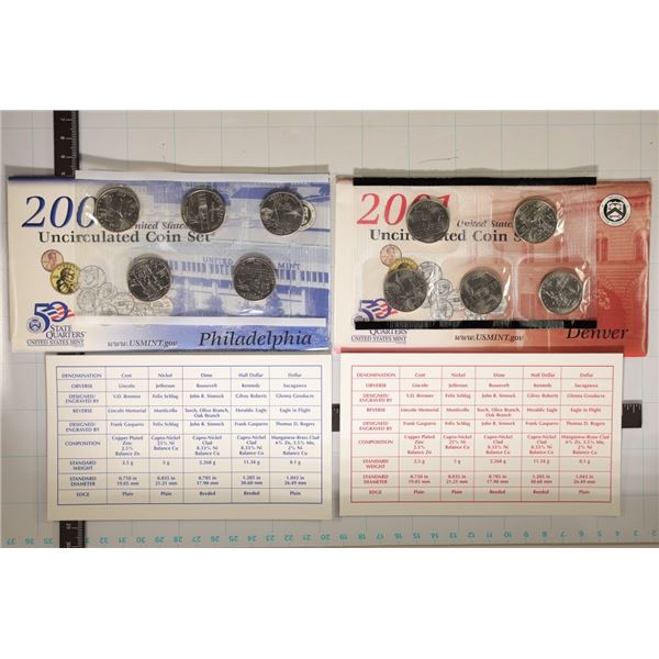 PARTIAL 2001 US MINT SET (UNC) P/D (WITH ENVELOPE)