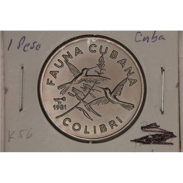 1981 CUBA 1 PESO BRILLIANT UNC COIN "FAUNA