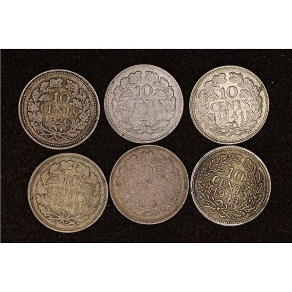1926, 4-1941 & 1944 NETHERLANDS SILVER 10 CENTS