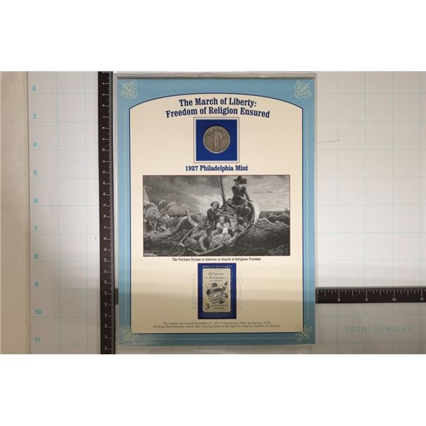 1927 SILVER STANDING LIBERTY QUARTER AND STAMP