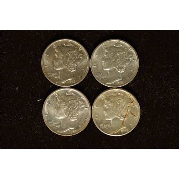 1939, 39-D, 41-D AND 1945 SILVER MERCURY DIMES