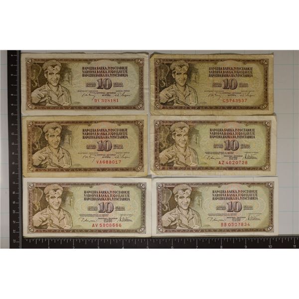 6-YUGOSLAVIA 10 DINARA  BILLS: 3-1968 & 3-1978
