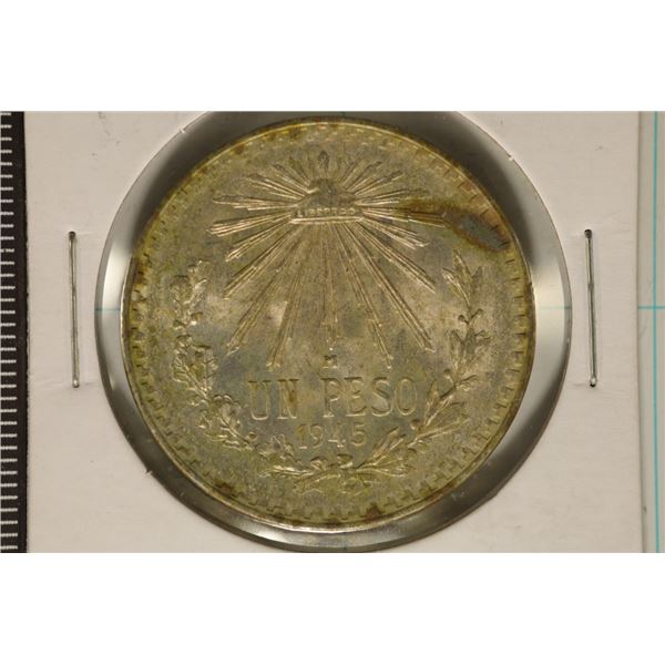 1945-M MEXICO SILVER CAP & RAYS PESO .3857 OZ. ASW