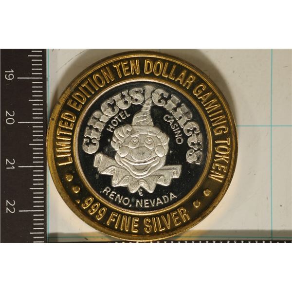 CASINO $10 SILVER TOKEN (UNC) CIRCUS CIRCUS