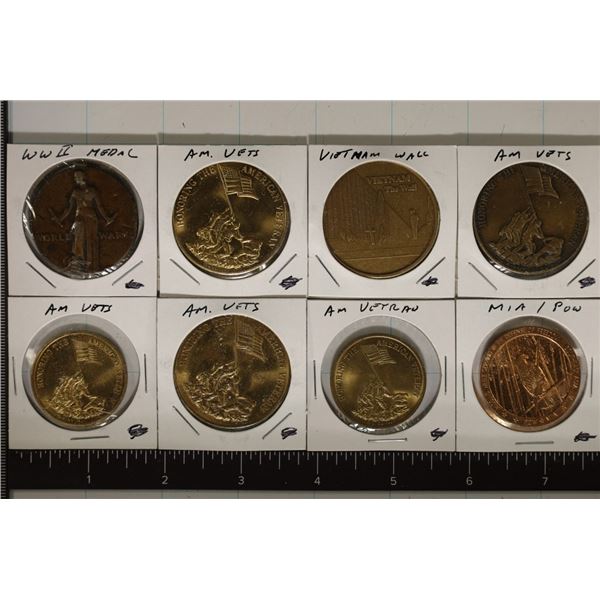 10-US MILITARY ROUNDS, WWII MEDAL, VIETNAM WALL,