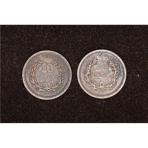 2-1877 URUGUAY SILVER 10 CENTIMOS .1466 OZ. ASW