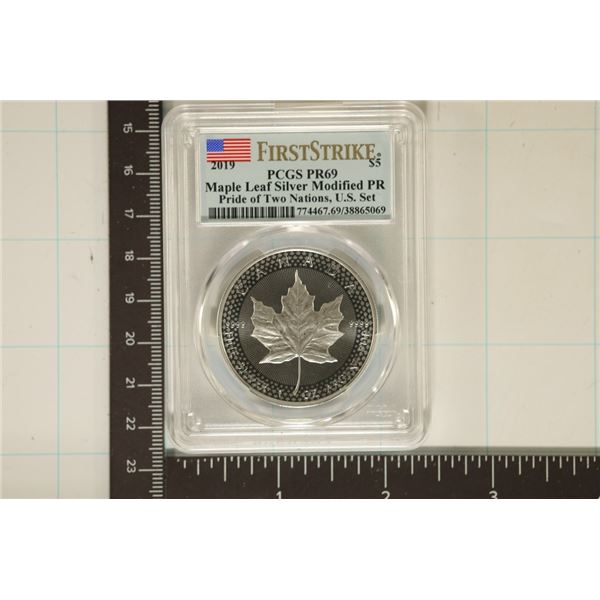 2019 MAPLE LEAF $5 SILVER MODIFIED PR PCGS PR69