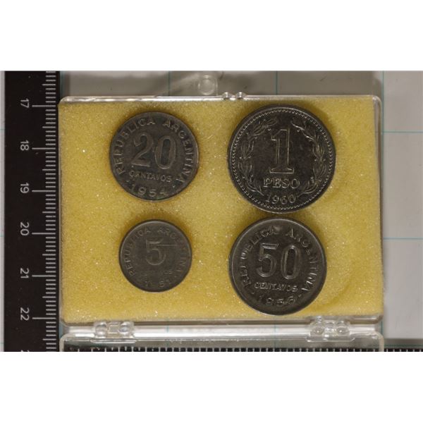 4 ARGENTINA UNC COINS: 1951 FIVE CENTAVOS, 1954