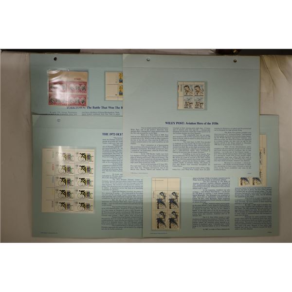 FOUR INFO SHEETS WITH US POSTAGE BLOCKS OF