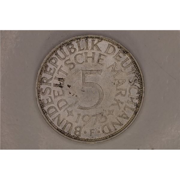 1973-F GERMAN SILVER 5 MARK .2251 OZ. ASW