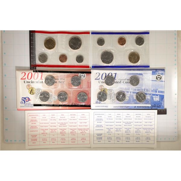 2001 US MINT SET (UNC) P/D (WITH ENVELOPES)