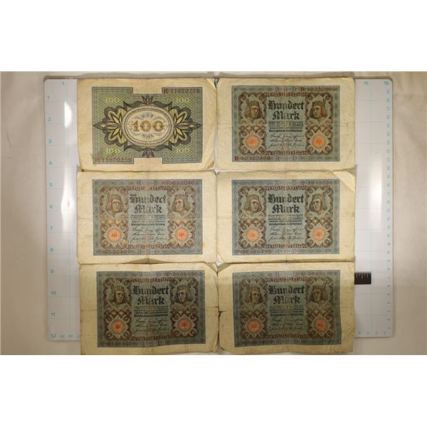 6-GERMAN 1920 ONE HUNDRED MARK BILLS