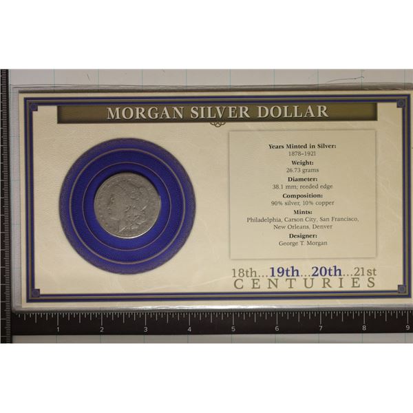 1882 MORGAN SILVER DOLLAR ON INFO CARD WITHIN